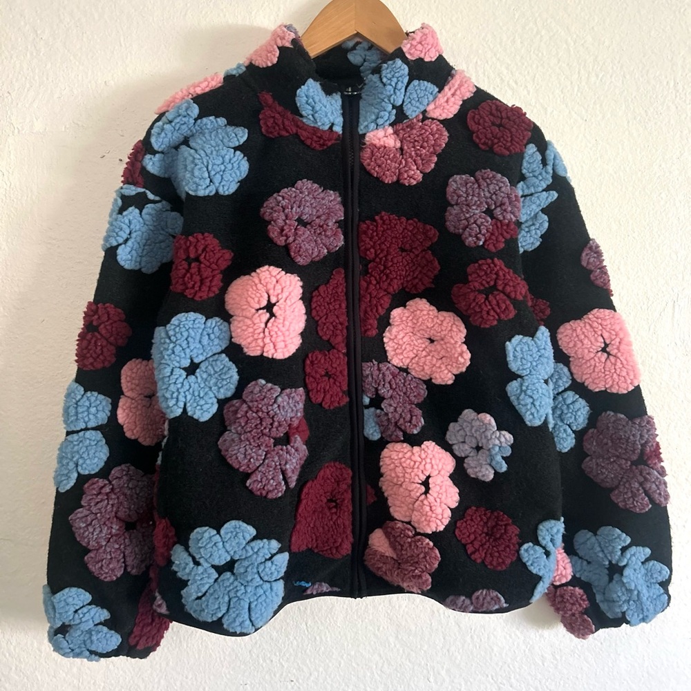 Lucky Brand Floral Knit Jacket - Black, Pink, Blue